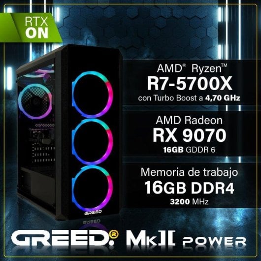 PC Sobremesa GREED MK2 AMD Ryzen 7 5700X 16GB 1TB SSD RX 9070 16GB Windows 11 Pro WiFi