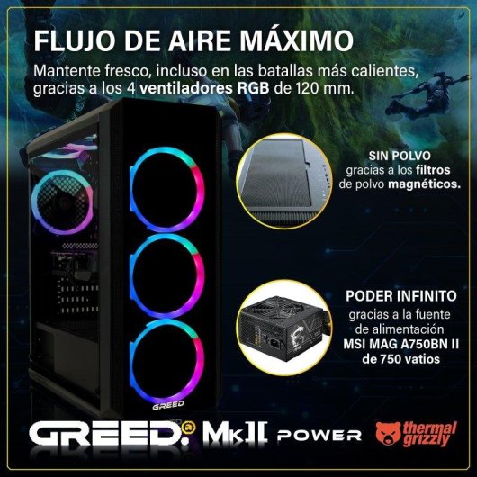 PC Sobremesa GREED MK2 AMD Ryzen 7 5700X 16GB 1TB SSD RX 9070 16GB Windows 11 Pro WiFi