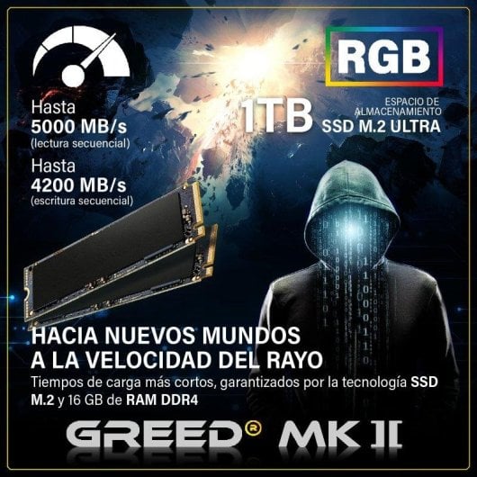 PC Sobremesa GREED MK2 AMD Ryzen 7 5700X 16GB 1TB SSD RX 9070 16GB Windows 11 Pro WiFi