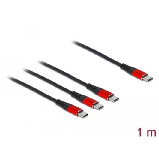Cable de carga USB 3 en 1 DeLOCK USB Type-C a 3 x USB Type-C 1 m negro/rojo