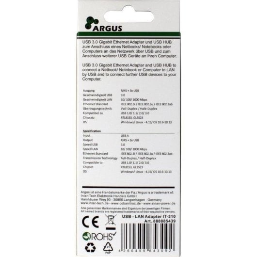 Netzwerkadapter Inter-Tech ARGUS IT-310 USB 3.2 Gen 1 Gigabit Ethernet
