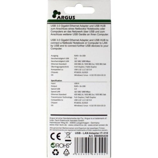 Netzwerkadapter Inter-Tech ARGUS IT-310 USB 3.2 Gen 1 Gigabit Ethernet