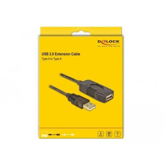 USB 2.0 Verlängerungskabel DeLOCK 15 m Männlich/Weiblich Schwarz