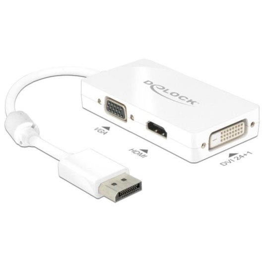 Adaptador DisplayPort para VGA+HDMI+DVI-D DeLOCK 0,16 m Branco