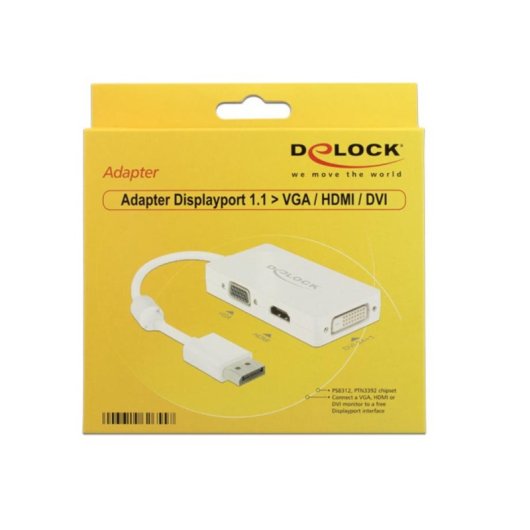 Adaptador DisplayPort para VGA+HDMI+DVI-D DeLOCK 0,16 m Branco
