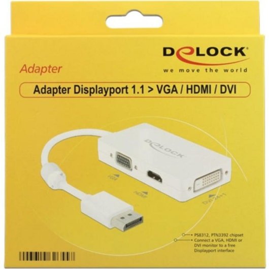 Adaptador DisplayPort para VGA+HDMI+DVI-D DeLOCK 0,16 m Branco