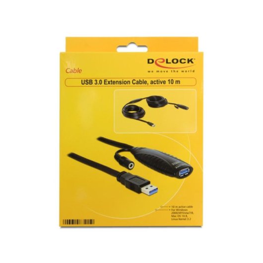 Cable Alargador USB 3.0 DeLOCK 10 m Negro