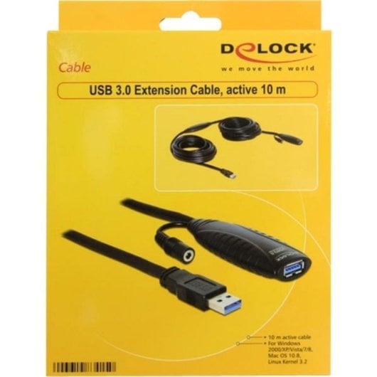 Cable Alargador USB 3.0 DeLOCK 10 m Negro
