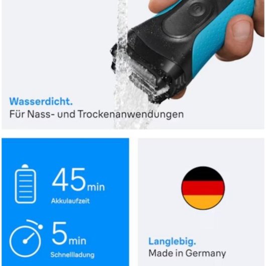 Gesichtsrasierer Braun 735483 Kabellos 45min Nass- und Trockenrasur Flexible Scherfolie