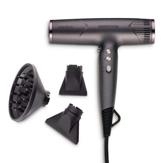 Secador de Cabelo Iónico Medion LIFE HD2 MD19984 1740W 3 Temperaturas 3 Velocidades Difusor Cinzento