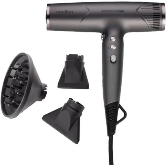 Secador de Cabelo Iónico Medion LIFE HD2 MD19984 1740W 3 Temperaturas 3 Velocidades Difusor Cinzento