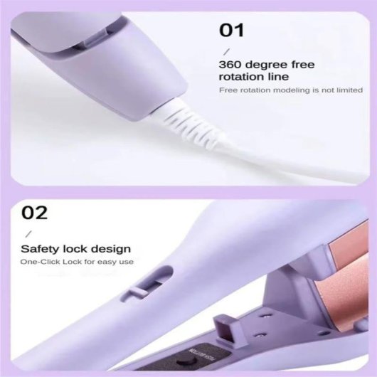 Enrolador de Cabelo Klack Ondas Francesas Cerâmico 32mm Iónico 160-220°C 4 Temperaturas Lila