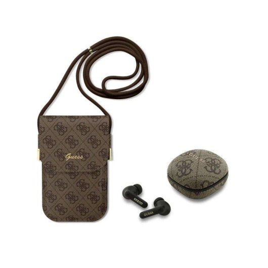 Auriculares Guess TWS inalámbricos Bluetooth con bolso de polipiel marrón y logo 4G