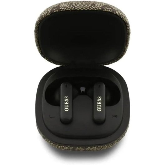 Auriculares Guess TWS inalámbricos Bluetooth con bolso de polipiel marrón y logo 4G