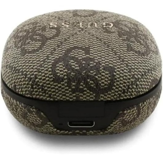 Auriculares Guess TWS inalámbricos Bluetooth con bolso de polipiel marrón y logo 4G