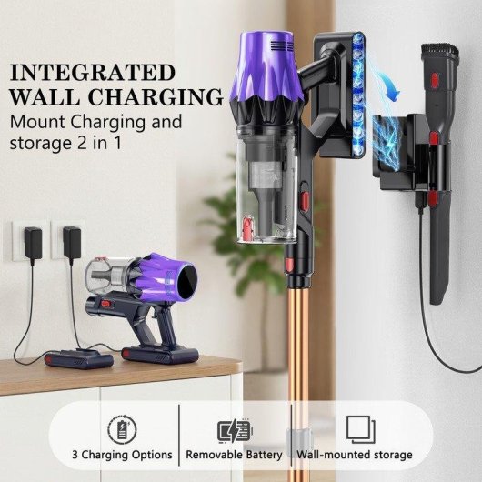 Aspiradora sin Cable Blossom V20 600W 55 kPa 65 min Cepillo Motorizado Verde Morado Dorado