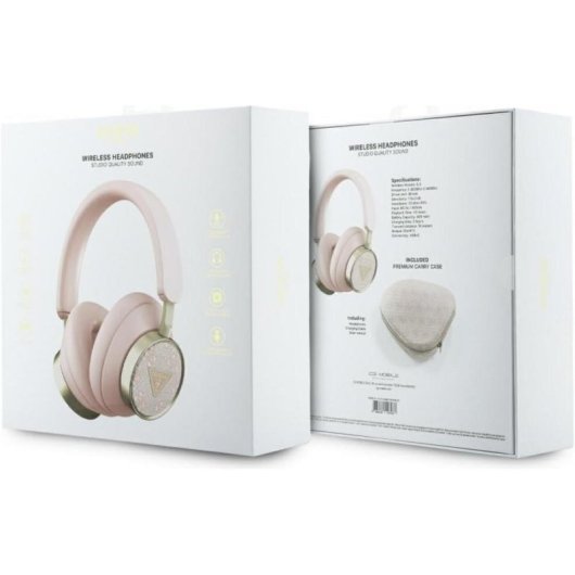 Auriculares Guess 4G Triangle Logo Bluetooth sem fios com ANC, rosa