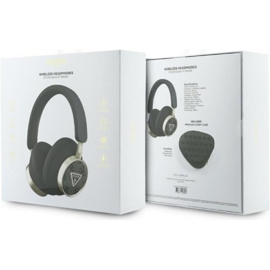 Casque Bluetooth Guess avec ANC, micro, commande vocale et logo, noir