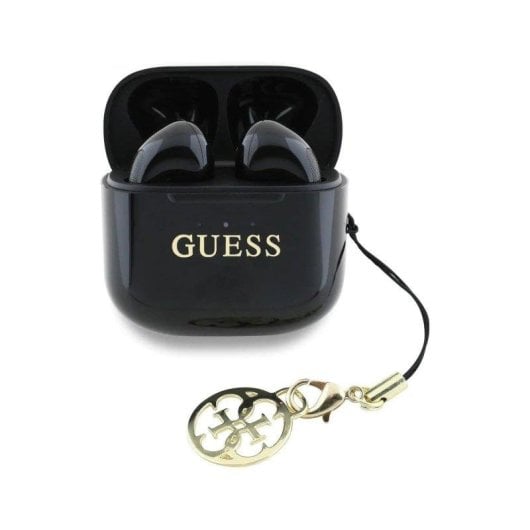 Auriculares Guess inalámbricos Bluetooth intraurales con logo brillante y charm, negro