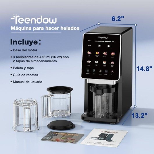 Machine à glaces Teendow KF-2501 1800W 650ml 3 Bols Noir
