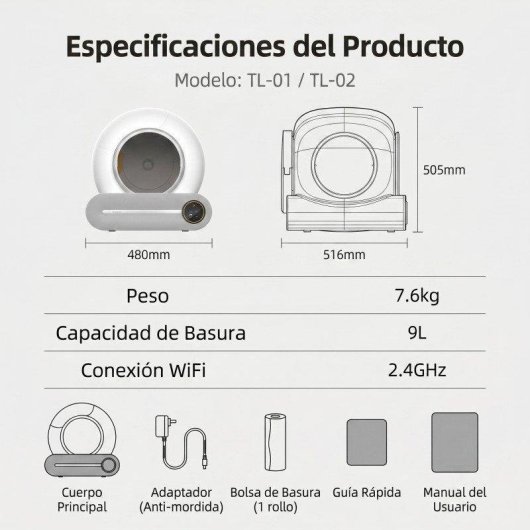 Cassetto lettiera intelligente Welltin 65L silenzioso App 1-8kg