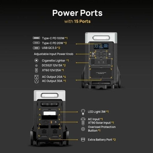 Station d’énergie AFERIY P310-EC 3840Wh 15 ports AC, USB LiFePO4 Charge solaire