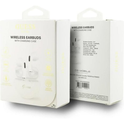 Guess TWS kabellose Bluetooth In-Ear Kopfhörer rund weiß mit Logo