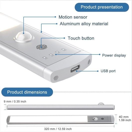 LED-Unterschrankleuchte Autrucker 2er-Pack magnetisch mit Bewegungssensor