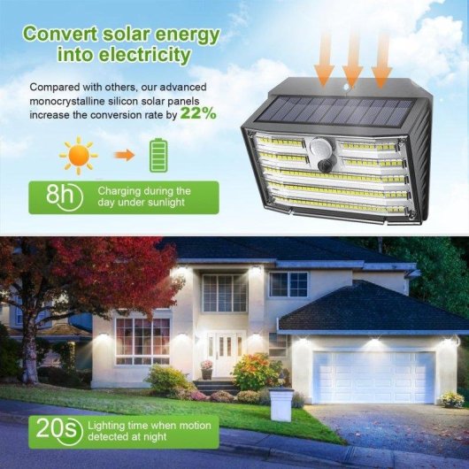 Pack 4 Außensolarleuchten Ohne Kabel 3 Einstellbare Modi Bewegungssensor 180°