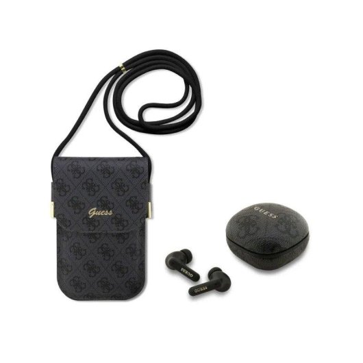 Auriculares Guess TWS inalámbricos Bluetooth con bolso polipiel negro logo 4G para uso diario