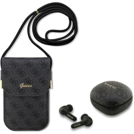 Auriculares Guess TWS inalámbricos Bluetooth con bolso polipiel negro logo 4G para uso diario