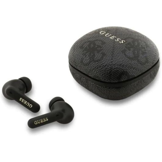 Auriculares Guess TWS inalámbricos Bluetooth con bolso polipiel negro logo 4G para uso diario