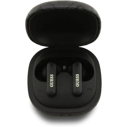 Auriculares Guess TWS inalámbricos Bluetooth con bolso polipiel negro logo 4G para uso diario