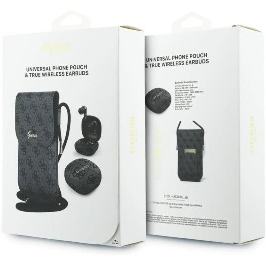 Auriculares Guess TWS inalámbricos Bluetooth con bolso polipiel negro logo 4G para uso diario