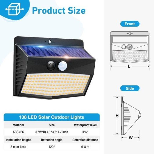 Luz Solar LED 368 con Sensor de Movimiento Autrucker IP65