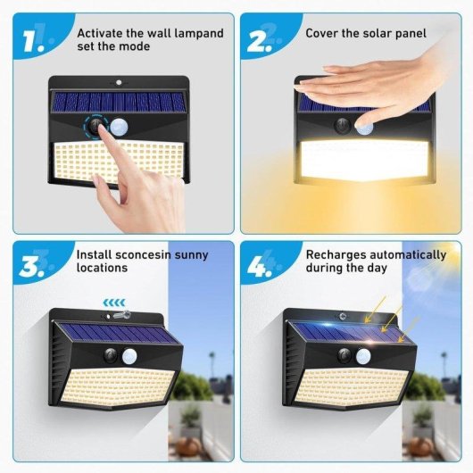 Luz Solar LED 368 con Sensor de Movimiento Autrucker IP65