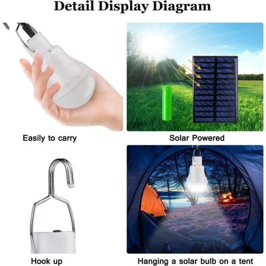 Bombilla LED Solar Recargable Autrucker Impermeable Colgante para Camping y Emergencias