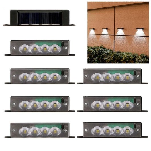 Lámpara Solar de Pared Autrucker con Sensor Crepuscular, 4 LED, Blanco, IP65