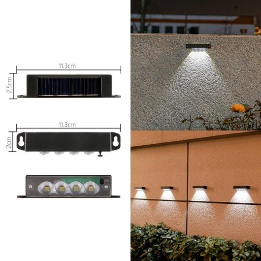 Lámpara Solar de Pared Autrucker con Sensor Crepuscular, 4 LED, Blanco, IP65