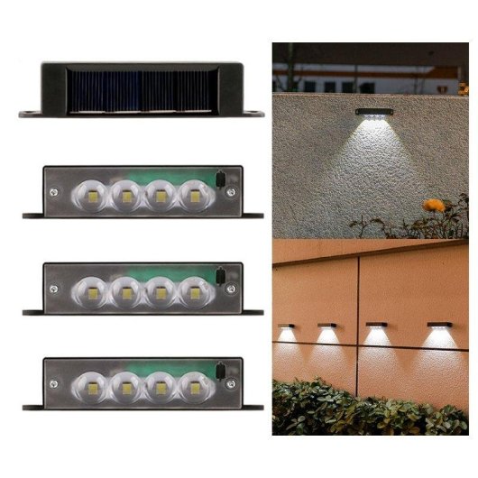 Lámpara Solar de Pared Autrucker con Sensor Crepuscular 4 LED IP65 Blanco para jardín