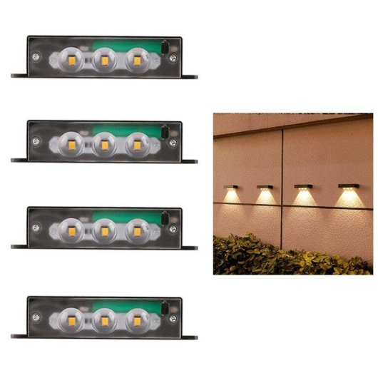 Luz Solar de Pared Autrucker 3 LED Impermeable IP65 Cálida con Sensor Automático