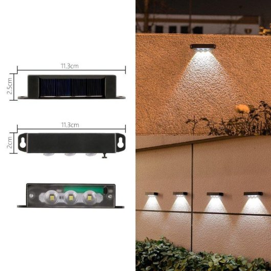 Set de 4 Luces Solares para Valla/Pared Autrucker 3 LED IP65 Blanca Automática