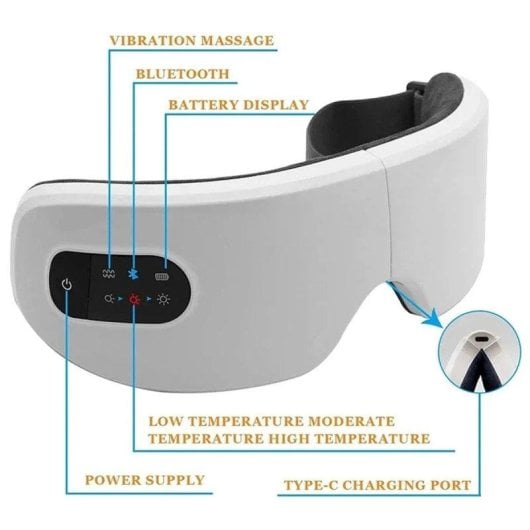 Gafas de Masaje Ocular Klack Bluetooth Calor Ajustable Plegables Blancas