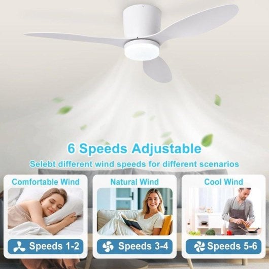 Deckenventilator mit Licht Autrucker 20W 107cm 6 Stufen LED Fernbedienung Winterbetrieb