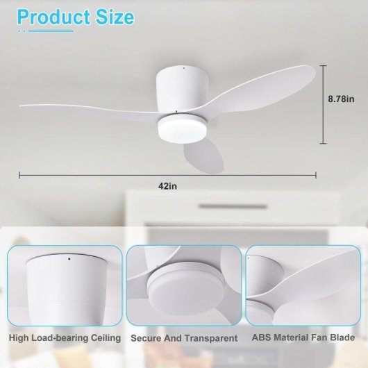 Deckenventilator mit Licht Autrucker 20W 107cm 6 Stufen LED Fernbedienung Winterbetrieb