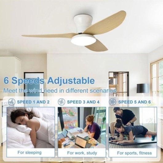 Deckenventilator mit Licht Autrucker 40'' 3 Umkehrbare Flügel 6 Stufen Fernbedienung LED