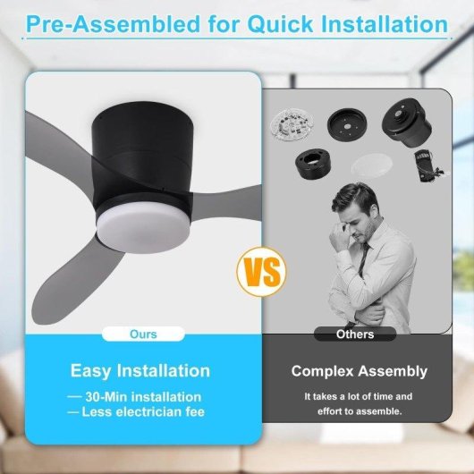 Deckenventilator mit Licht Autrucker 20W 107cm 6 Stufen Leise Fernbedienung