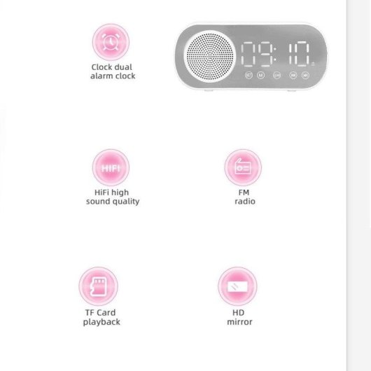 Reloj Despertador Digital Bluetooth 5.0 Altavoz HiFi Espejo Doble Alarma Autrucker