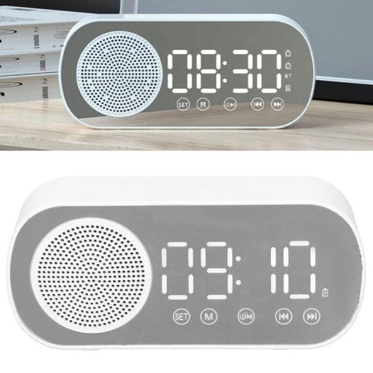 Reloj Despertador Digital Bluetooth 5.0 Altavoz HiFi Espejo Doble Alarma Autrucker