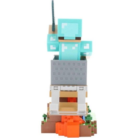 Figura Gaming Cable Guys Minecraft Steve con Armadura de Diamante Soporte para Mando y Smartphone